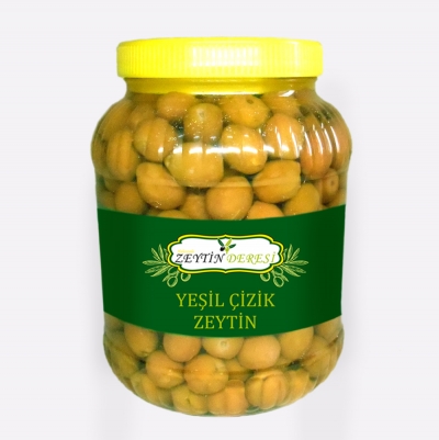 Yeşil &Ccedil;izik Zeytin 1 Kg Pet Kavanoz
